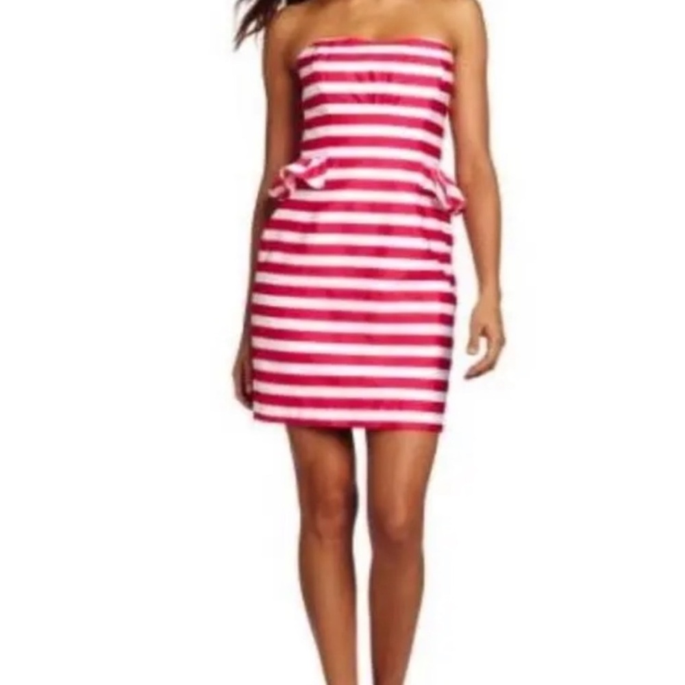 Lilly Pulitzer Pink and White Striped Strapless Mini Dress